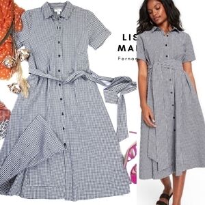 New Lisa Marie Fernandez Black White Seersucker Belted Button Down Maxi Dress XS